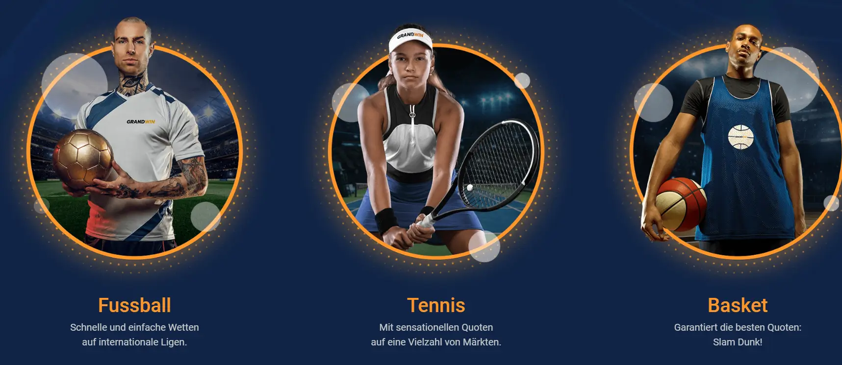 Screenshot der Sportauswahl bei Grandwin.