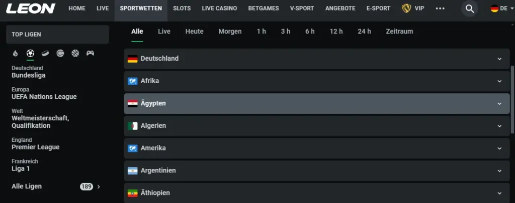 Screenshot von Leonbet.