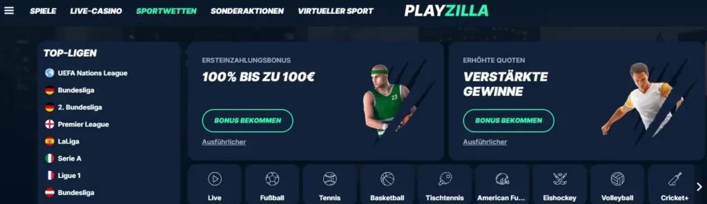 Screenshot von PlayZilla.