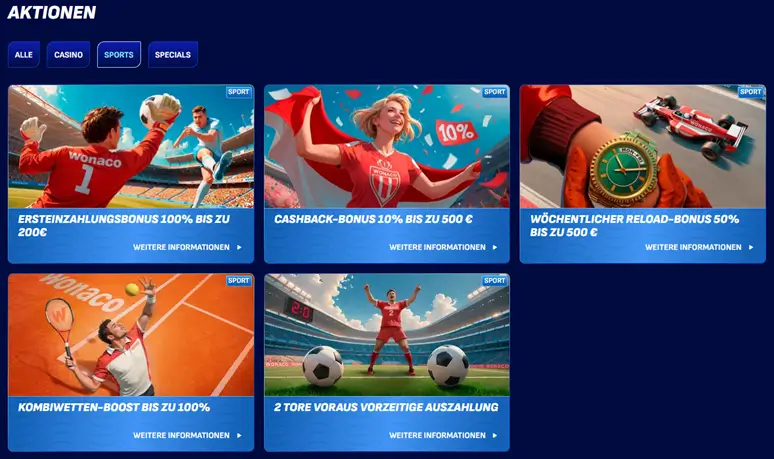 Sport Bonus Aktionen beim Sportwettenanbieter Wonaco