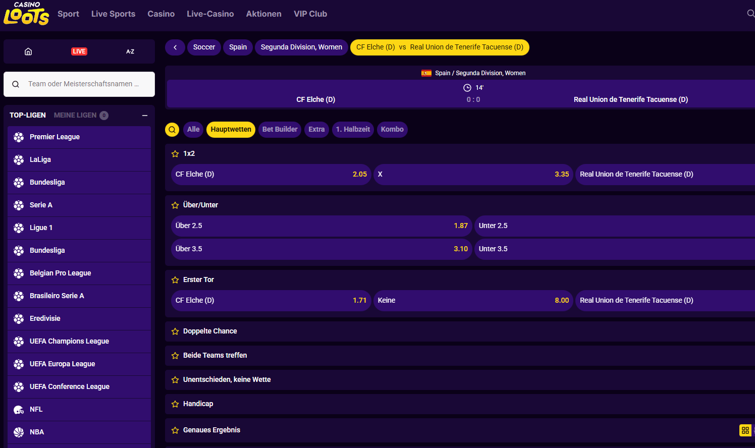 Livewetten bei CasinoLoots