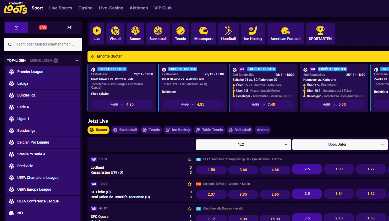 Wettauswahl bei CasinoLoots