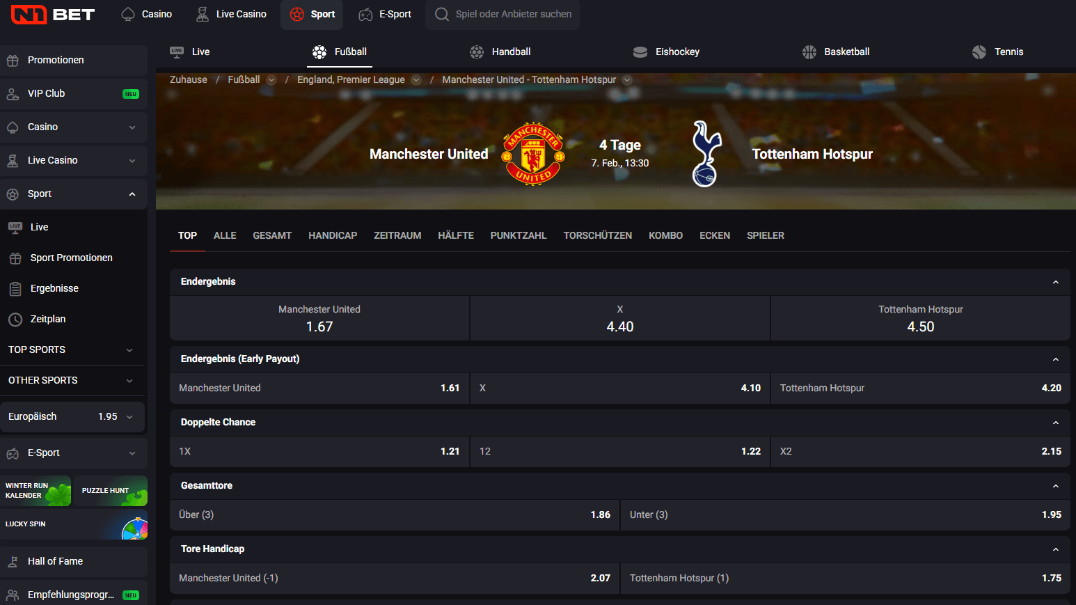 Wettmärkte bei N1Bet