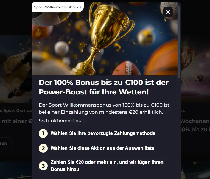 Sport Willkommensbonus bei Betizy