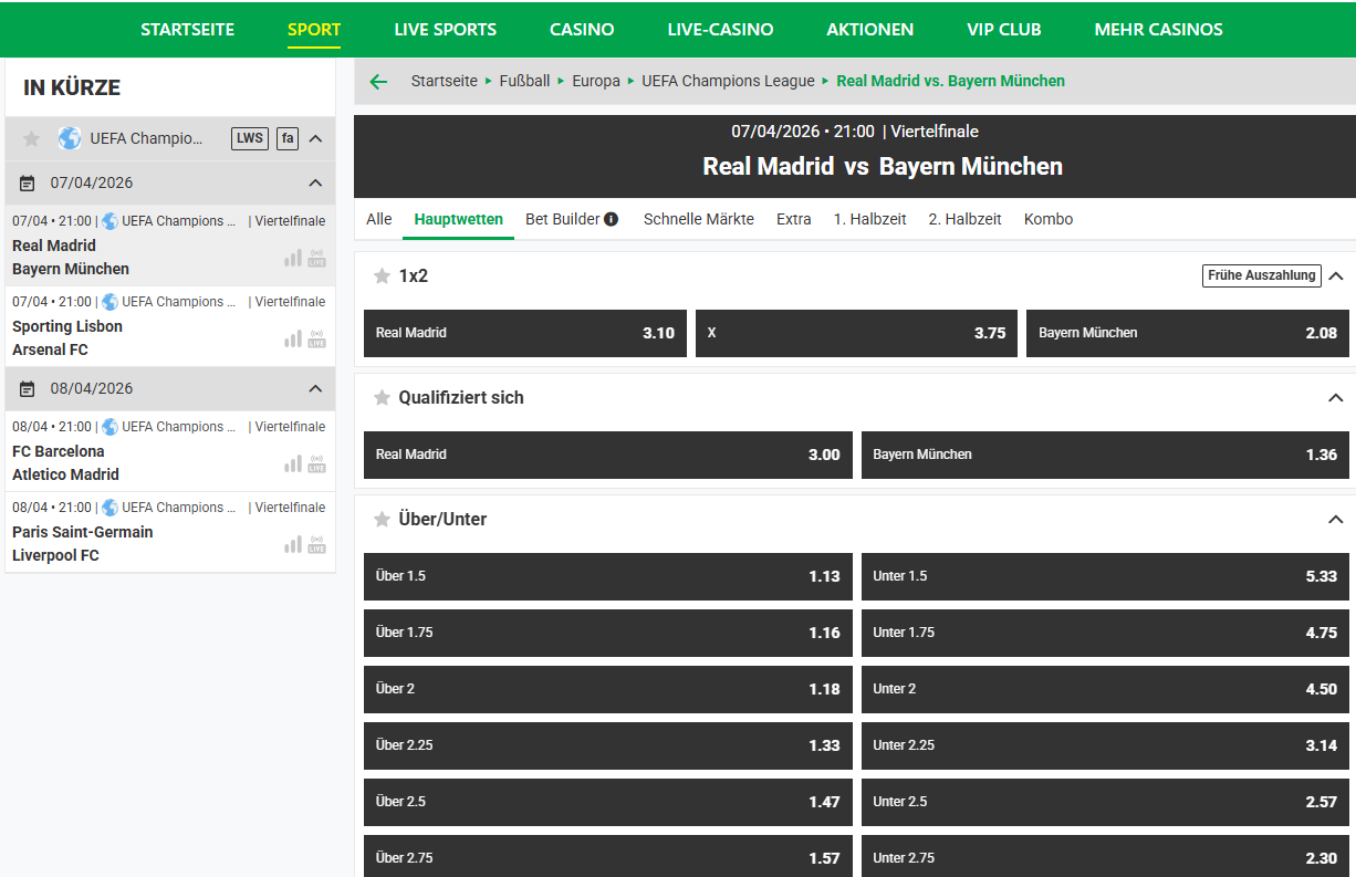 CL Wetten bei BetsAmigo
