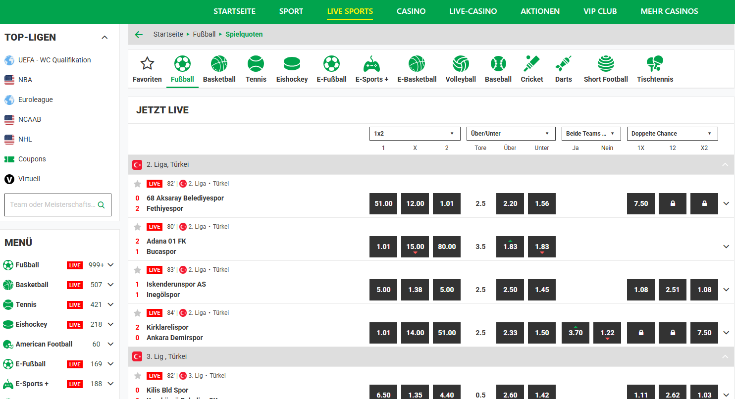 Live Wetten bei BetsAmigo