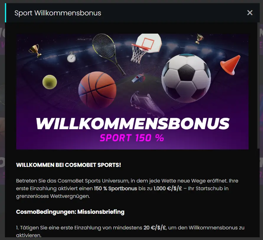 Sportwillkommensbonus bei CosmoBet