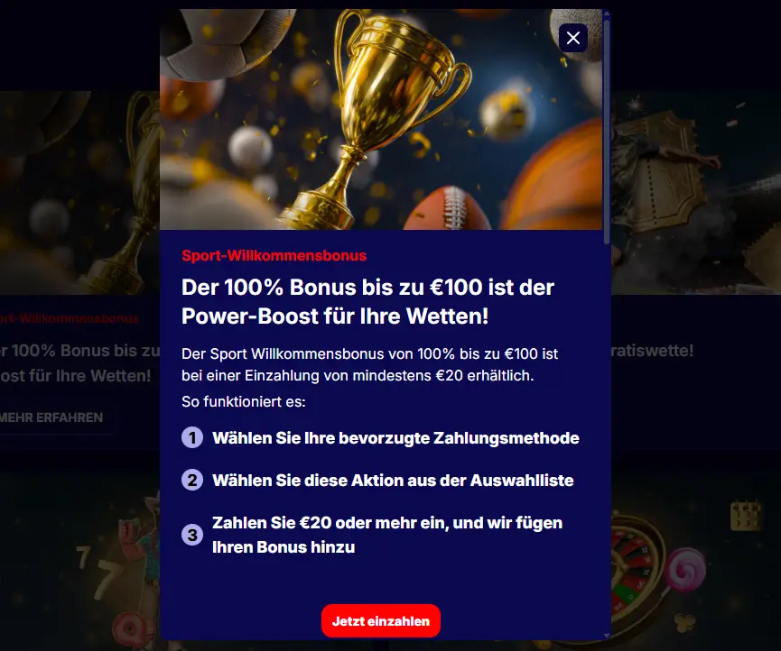 Sport Willkommensbonus bei Gladiatorsbet