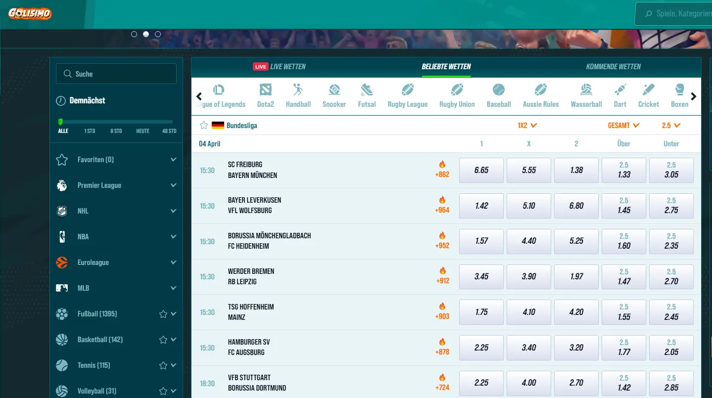 Bundesliga Wetten bei Golisimo