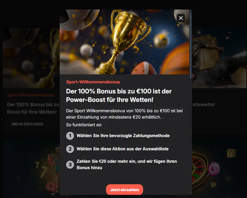 Sportwillkommensbonus bei Wettson