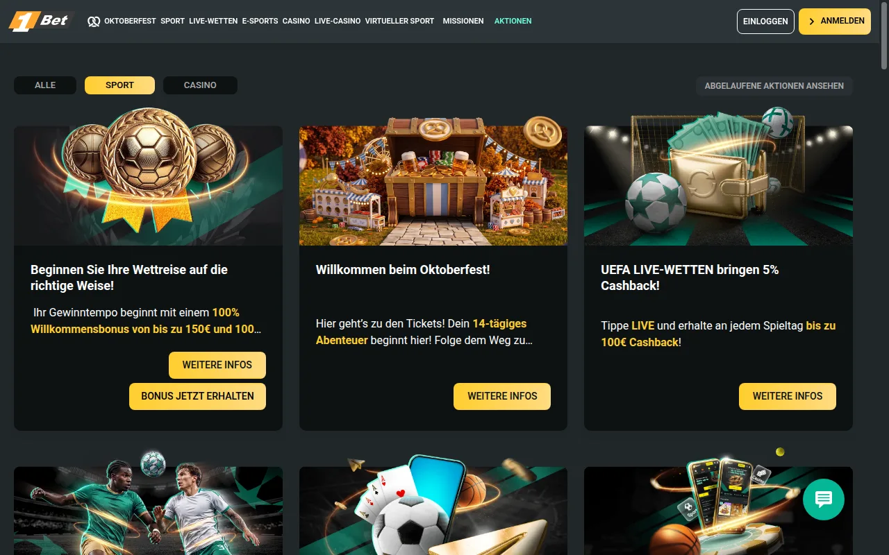 1Bet Aktionen für Sportwetten